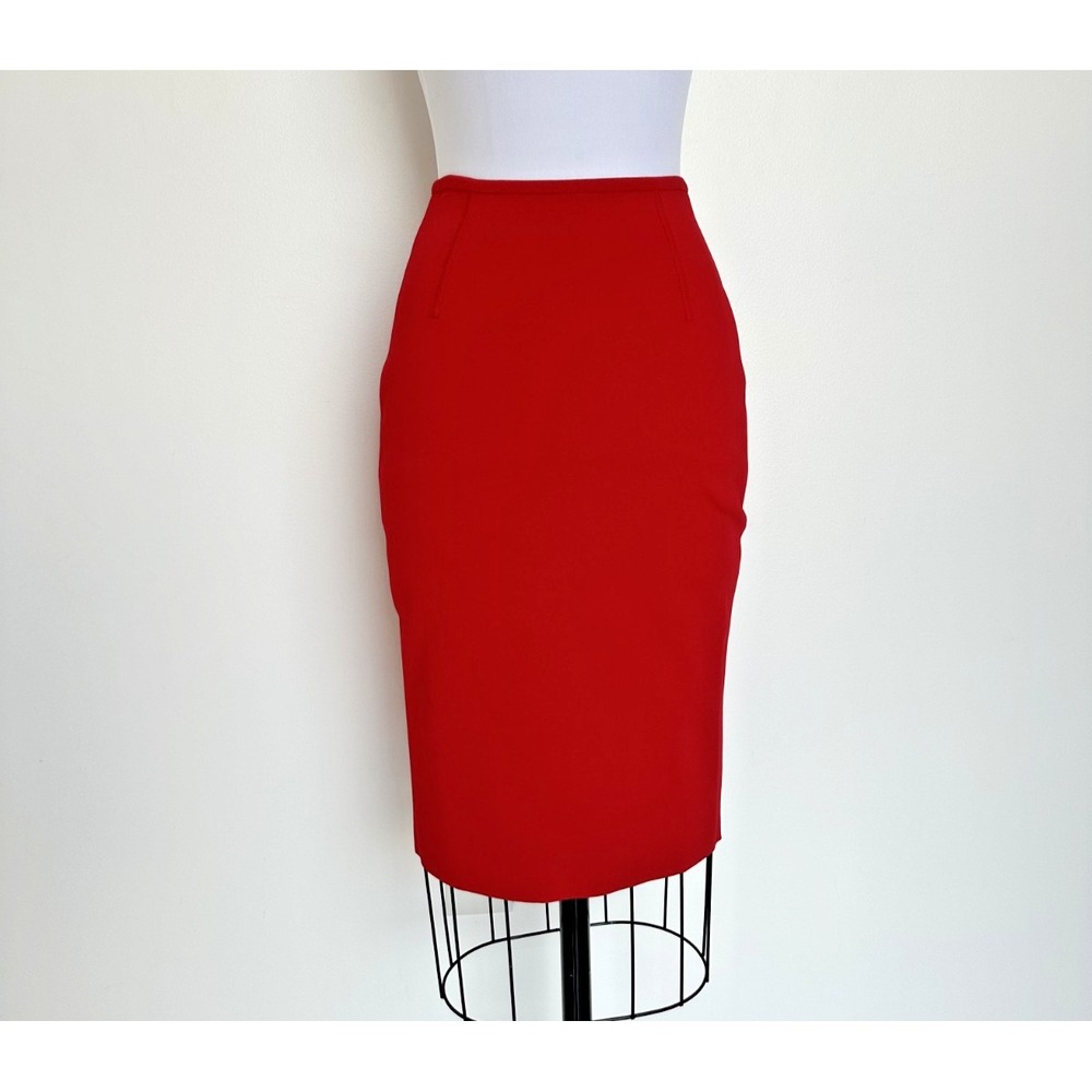 RET $895 Paula Hian Julietta Knit High Waisted Pencil Red Skirt Size Small